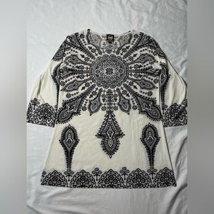 Ameri Mode Embellished Ivory and Black long sleeve tunic / Dress Women  L/XL